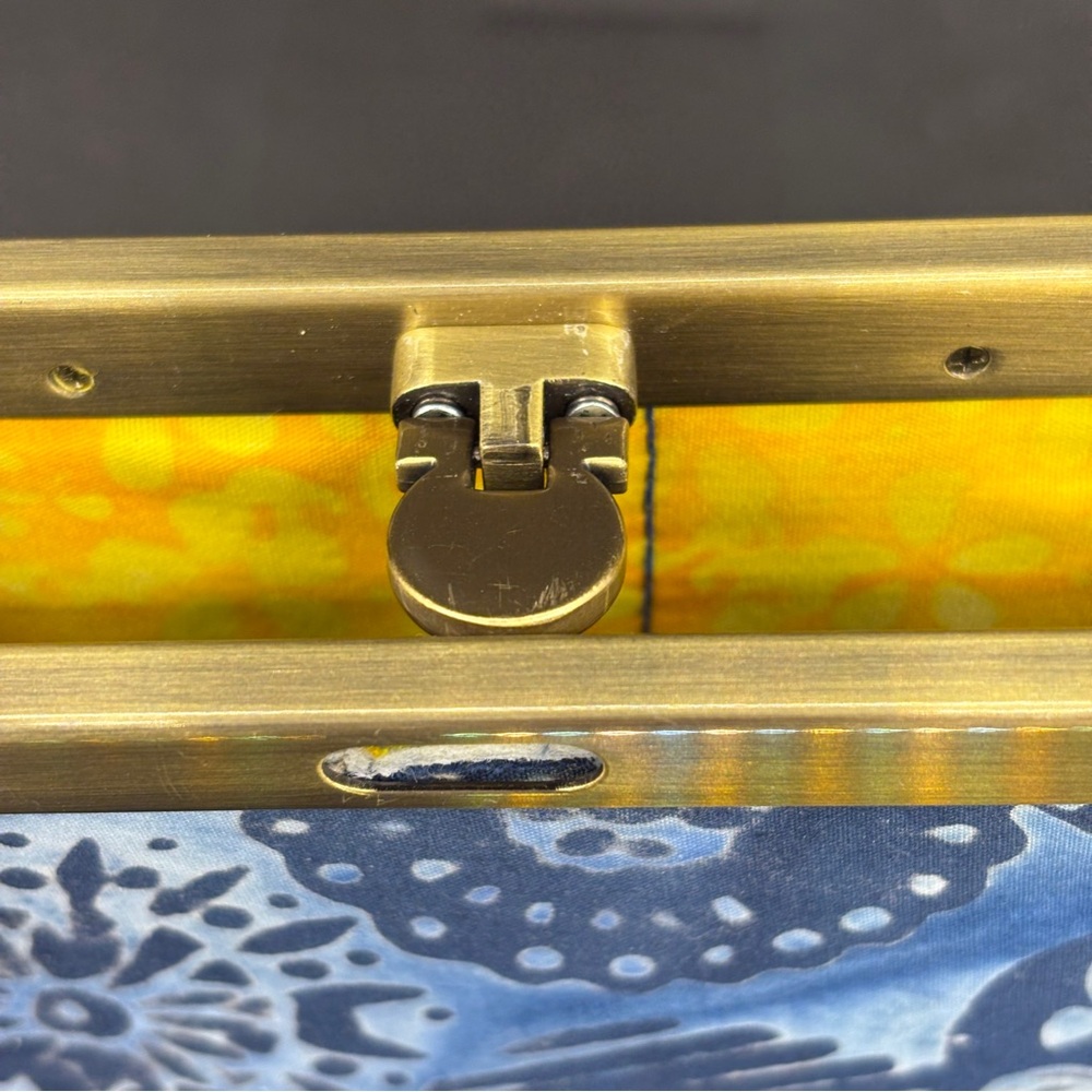 Blue Handmade Bifold Fabric Wallet Yellow Trim‎ - Picture 5 of 10